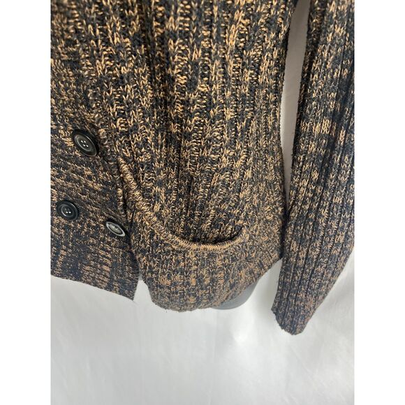 Effeci Y2K Brown Knit Sweater Double Breasted Cardigan Hooded M Retro Vintage - Picture 7 of 11